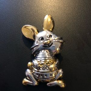 SIGNED 'BEST' VINTAGE EASTER BUNNY PENDANT OR BROOCH GOLD AND SILVER TONED